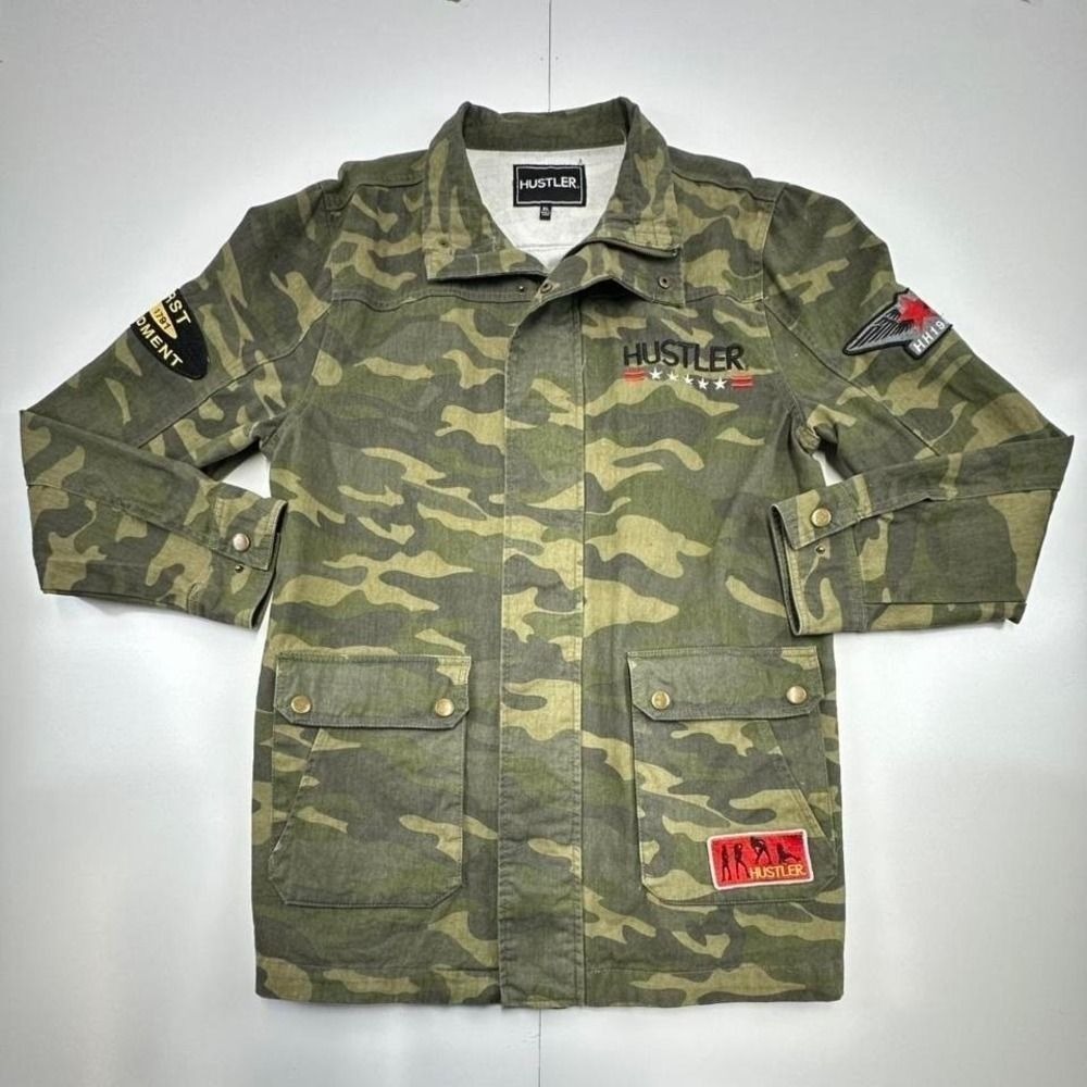 Hustler Apparel Camo Field Jacket Mens XL Green Khaki Camouflage Streetwear